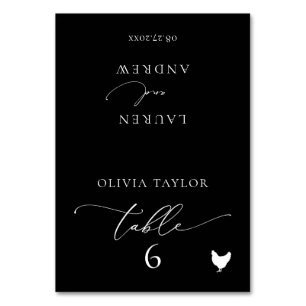 Mariage minimaliste de poulet noir Numéro de table