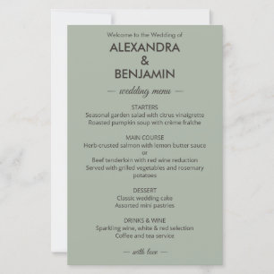 Mariage Minimaliste Moderne Menu Vert Sauge