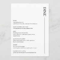 Mariage minimaliste noir et blanc Menu 5x7 moderne