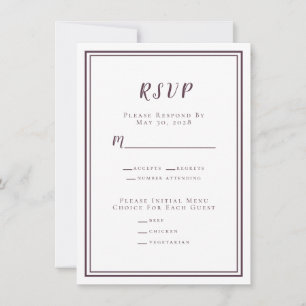 Mariage minimaliste RSVP Menu Violet Blanc