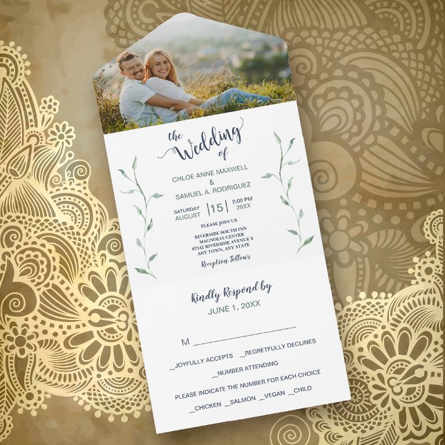 Mariage Modèle photo minimaliste Feuille vert (Créateur téléchargé)