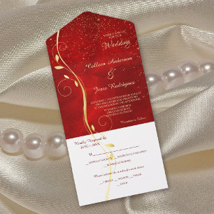 Mariage Modèle photo rouge foncé à feuille d'or