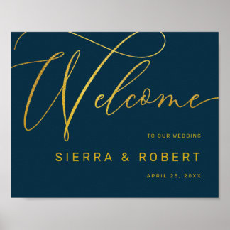 Mariage moderne Affiche de bienvenue Faux Gold Scr