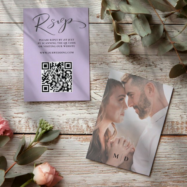 Mariage moderne avec QR Code RSVP noir et blanc (Créateur téléchargé)