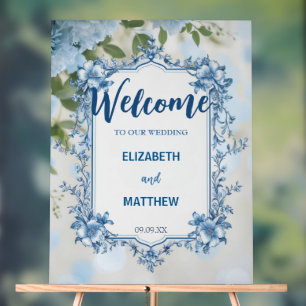Mariage moderne bleu & blanc de superposition fleu