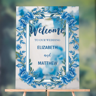 Mariage moderne bleu & blanc de superposition fleu