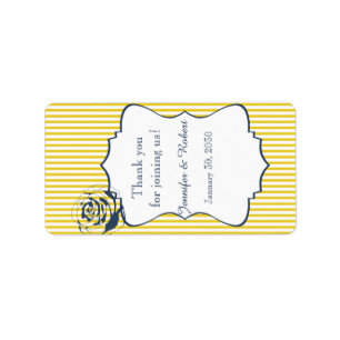 Mariage moderne bleu Jaune en bande Étiquette de l