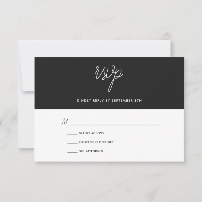 Mariage moderne chic noir et blanc RSVP (Devant)