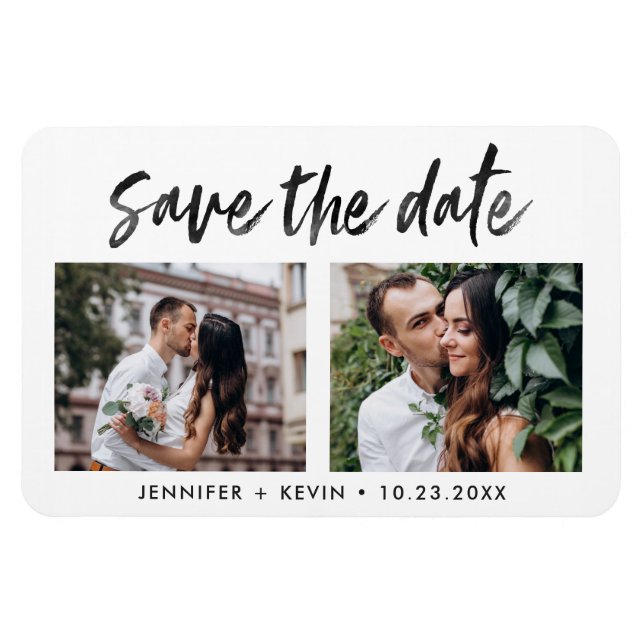Mariage moderne deux photos Magnet Réservez la dat (Horizontal)