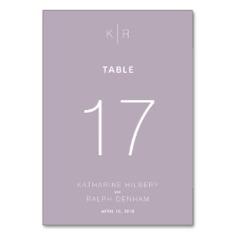 Mariage moderne Dusty Lilac Carte Numéro de table