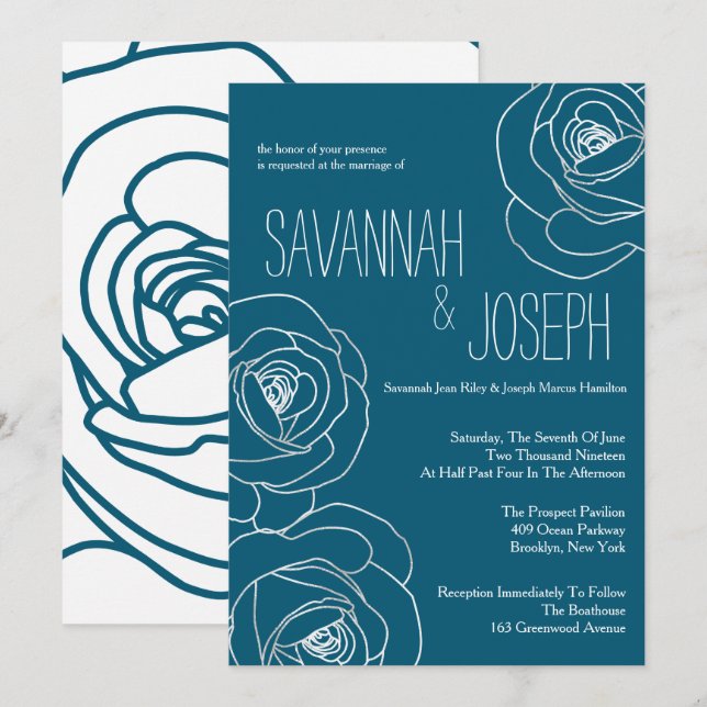 Mariage moderne et Turquoise noir, invitations au  (Devant / Derrière)