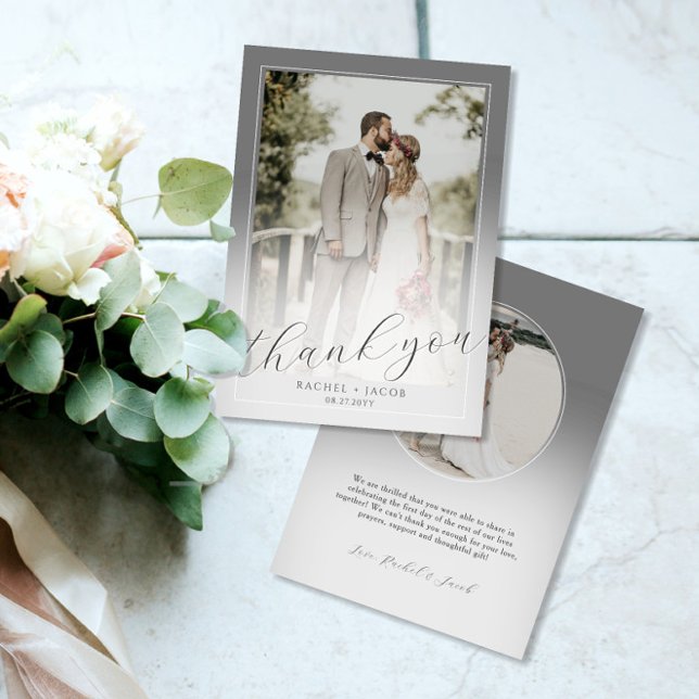 Mariage moderne Gris Script 2 Photo Merci (Créateur téléchargé)