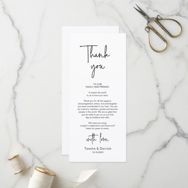 Mariage moderne Lieu Cadre Dîner Carte de remercie (Devant/Arrière en situation)