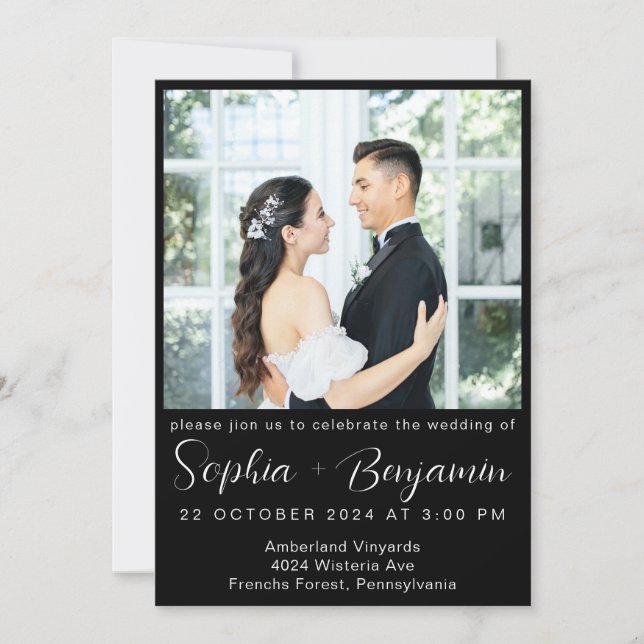 mariage moderne modifiable Inviter carte photo Col (Devant)