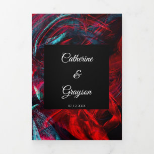 Mariage moderne rouge et noir triple invitation