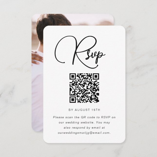 Mariage moderne RSVP avec QR Code et photo (Devant / Derrière)