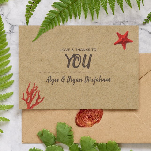 Mariage moderne sable et corail Merci Note (Créateur téléchargé)