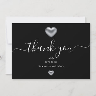 Mariage moderne simple Silver Black Heart Carte Pl
