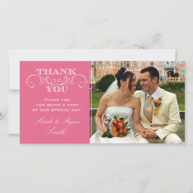 Mariage moderne Swirl rose Photo Merci Cartes (Devant)