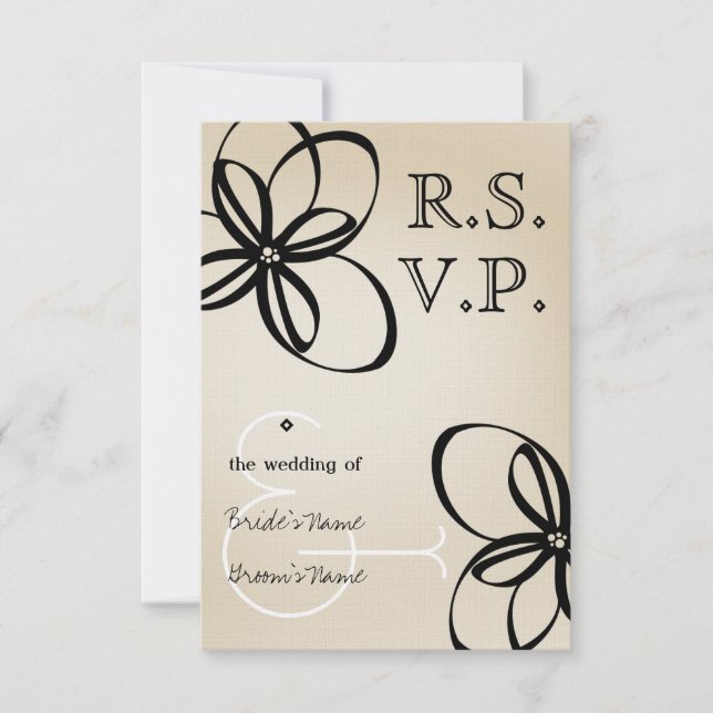 Mariage moderne Tan & Noir RSVP Avec Fleurs (Devant)