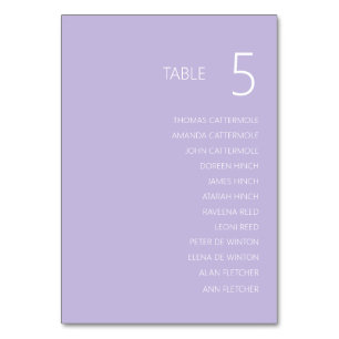 Mariage moderne violet carte numéro de table avec