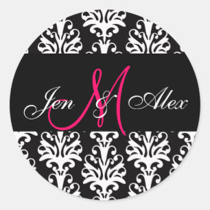 Mariage Monogram Bride Groom Rose Sticker noir