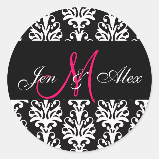 Mariage Monogram Bride Groom Rose Sticker noir (Devant)