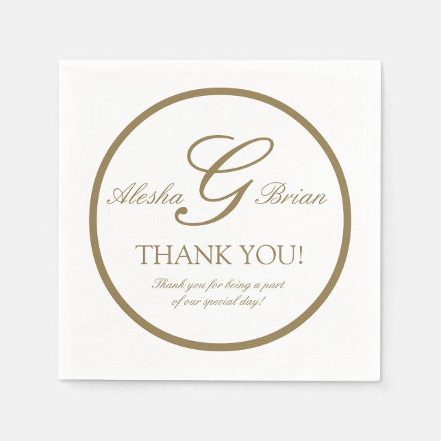 Mariage Monogramme Blanc Or | Serviettes en Papier (Devant)