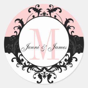 Mariage Monogramme Noms Damask Rose Étiquette