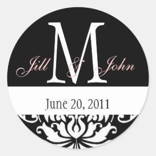 Mariage Monogramme Noms Date Damask Sticker
