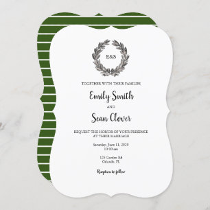 Mariage Monogramme Wreath Green Stripe Invitation