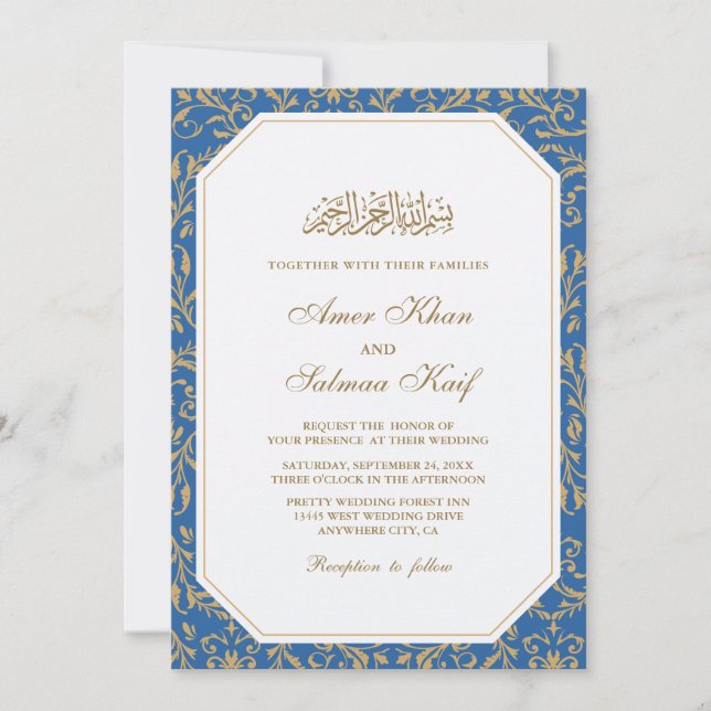 mariage musulman bleu Invitations (Devant)