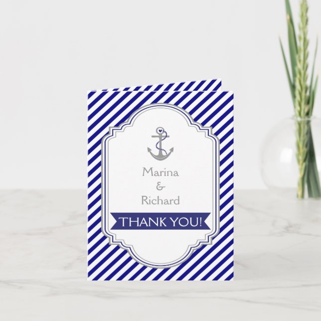 Mariage nautique à ancre bleue marine Merci (Devant)