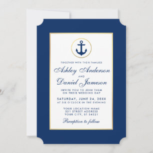 Mariage nautique Ancre bleue Invitation W