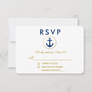 Mariage nautique Ancre bleue or RSVP