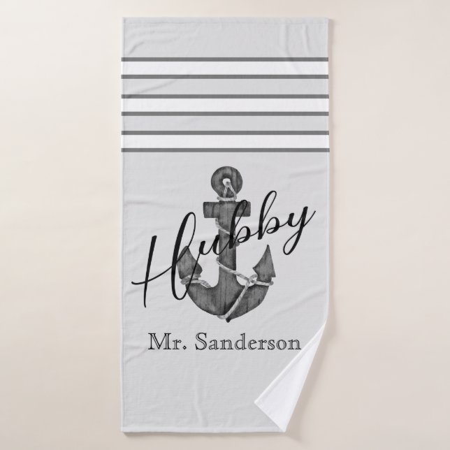 Mariage nautique Ancre florale gris argenté (Serviette de bain)
