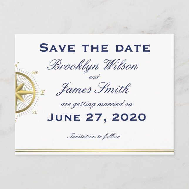Mariage Nautique Blanc Enregistrer La Date Cartes  (Devant)