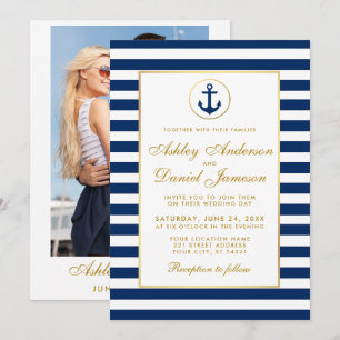 Mariage nautique Bleu Invitation G Photo Retour