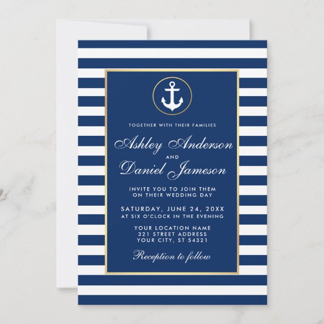 Mariage nautique Bleu  Invitation W (Devant)