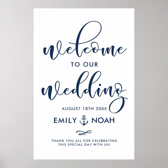 Mariage nautique  bleu marine Affiche de bienvenue (Devant)