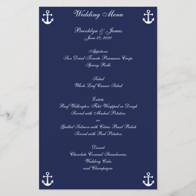 Mariage Nautique bleu marine Menu Circulaire Perso (Devant)