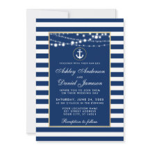 Mariage Nautique Bleu Rayures Invitation B
