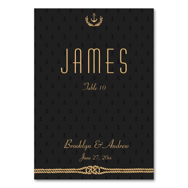 Mariage Nautique Noir Et Or Cartes De Place (Par défaut)