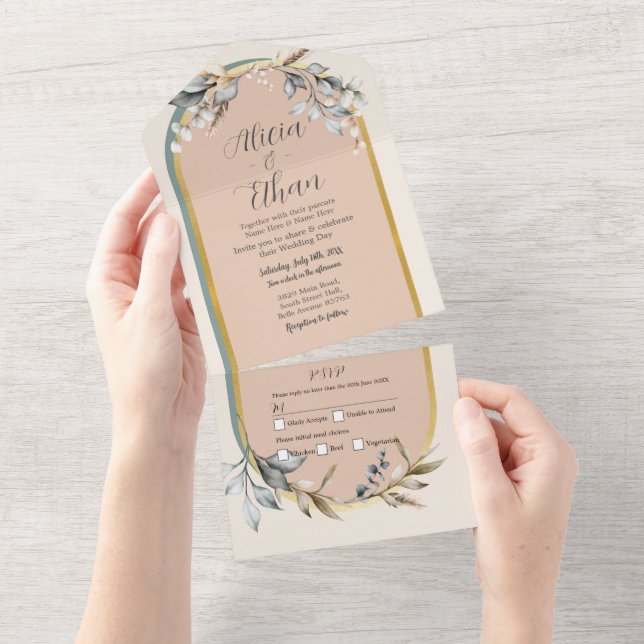 Mariage neutre Invitation & RSVP Romantique coton (Déchirure)