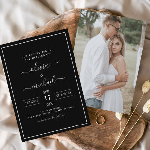 Mariage noir blanc avec invitation photo