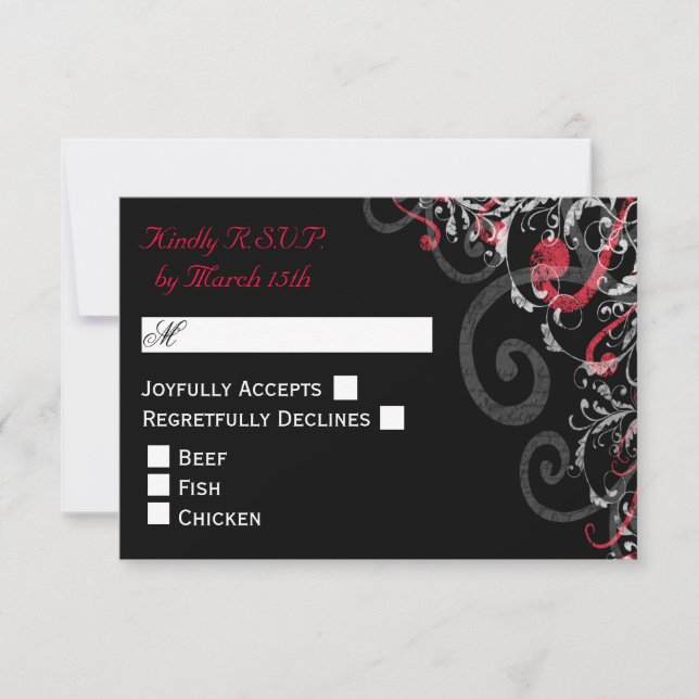 Mariage noir, blanc et rouge RSVP (Devant)