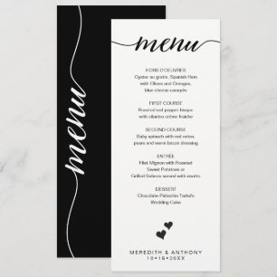 Mariage noir blanc Menu Calligraphie minimaliste