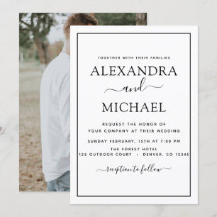 Mariage noir blanc Romantique Photo Invitation