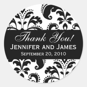 Mariage noir et blanc Damask Merci Étiquette