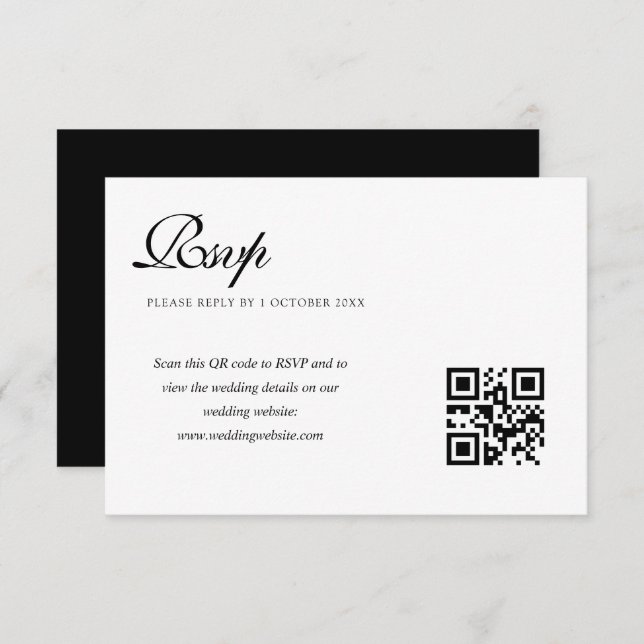 mariage noir et blanc élégant code QR carte rsvp (Devant / Derrière)
